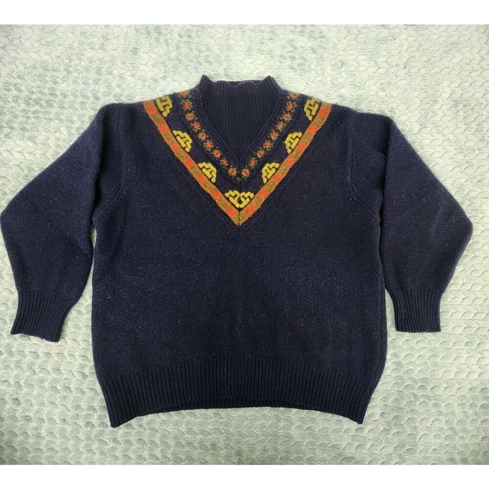 Vintage Benetton Shetland Wool Geometric Chunky Pullover Sweater Sz Medium Large